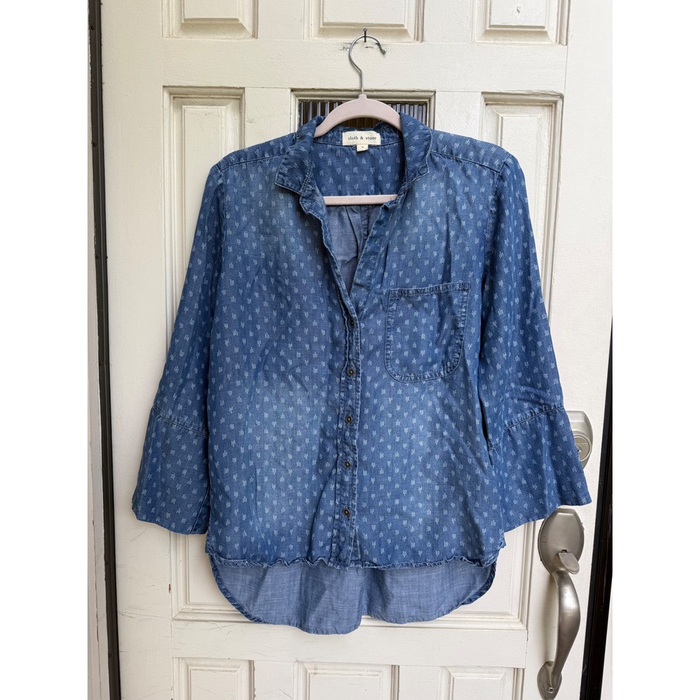 Cloth & Stone Blue Tencel Lyocell Ikat Print Button Down Shirt‎ Size Small